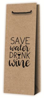 Tragetasche aus Kraftpapier "Save Water Drink Wine" Natur f?r 1 Flasche 125 x 85 x 360 mm-1