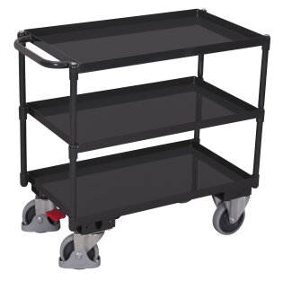 Tischwagen mit 3 Etagen, Wannenrand 40 mm hoch + EasySTOP-1