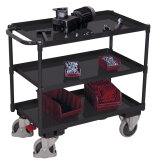 VARIOfit Tischwagen mit 3 Etagen, Wannenrand 40 mm hoch + EasySTOP - Anthrazitgrau