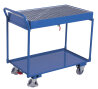 Tischwagen mit 2 Etagen, Gitterrost verzinkt mit Auffangwanne + EasySTOP-1