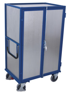 Stahlblech-Etagenwagen mit 1 festen und 4 variablen B�den Hebelgriff-Doppelfl�gelt�r + EasySTOP Typ M-1