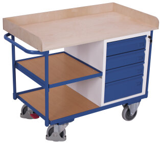 Werkstattwagen mit 3 Ladefl�chen und 4 Schubladen + EasySTOP-1
