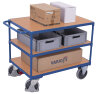 VARIOfit Schwerer Tischwagen 500 kg mit 3 Ladeflächen Typ XL + EasySTOP - Enzianblau