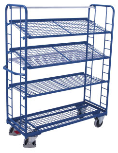 Etagenwagen mit 4 Drahtgitterb�den pulverbeschichtet 250 kg Traglast Typ M + EasySTOP-1