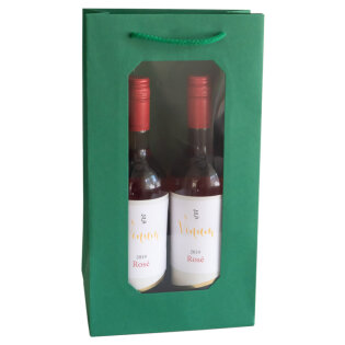 Geschenktüte mit Fenster "Smaragdgrün" für 2 Flasche 370 x 200 x 100 mm