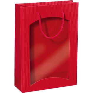 Geschenktüte mit Sichtfenster für 3 Flaschen 270 x 85 x 360 mm (Rot)