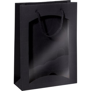 Geschenktüte mit Sichtfenster für 3 Flaschen 270 x 85 x 360 mm (schwarz)