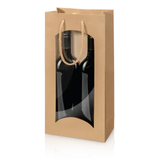 Geschenkt�te mit Sichtfenster Natura Kraftpapier f�r 2 Flaschen 170 x 85 x 360 mm-2