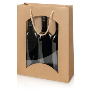 Geschenkt�te mit Sichtfenster Natura Kraftpapier f�r 3 Flaschen 270 x 85 x 360 mm-2